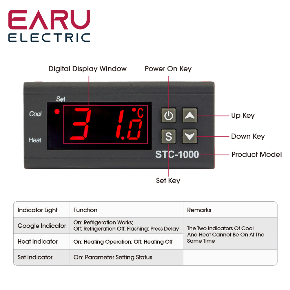 STC-1000 cyfrowy kontroler temperatury termostat termoregulator przekaźnik inkubator LED 10A GEATING Cooling STC 1000 12V 24V 220V