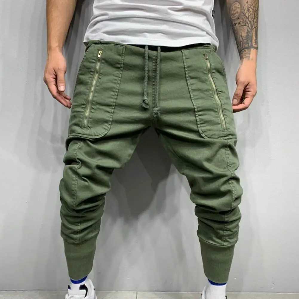 Men's Pants 2022 New Product Pants Mens Green Fashion Casual Pencil Trousers Multi Pocket Zipper Hip Hop Style Mens Backyard Pants Jogger J240330