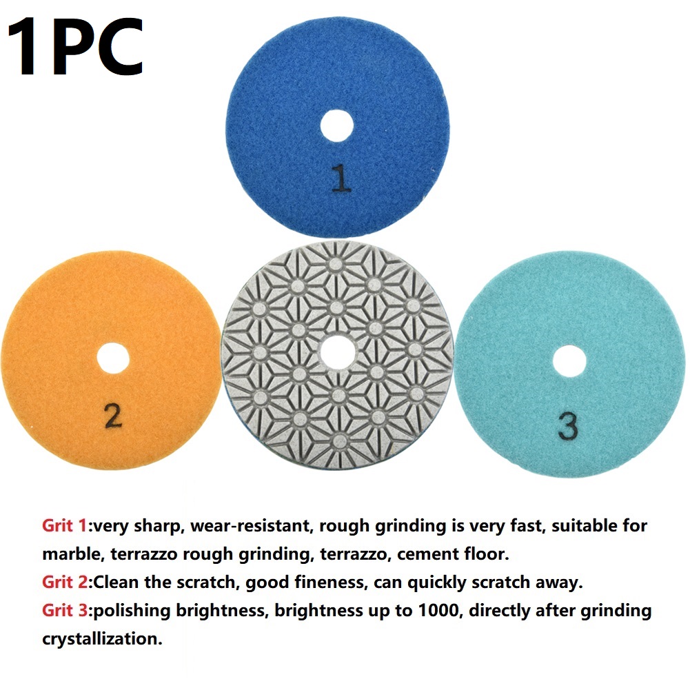 4 Inch 3 Step Diamond Polishing Pads Wet/Dry Grinding Discs For Granite Stone Concrete Marble Polishing 100mm