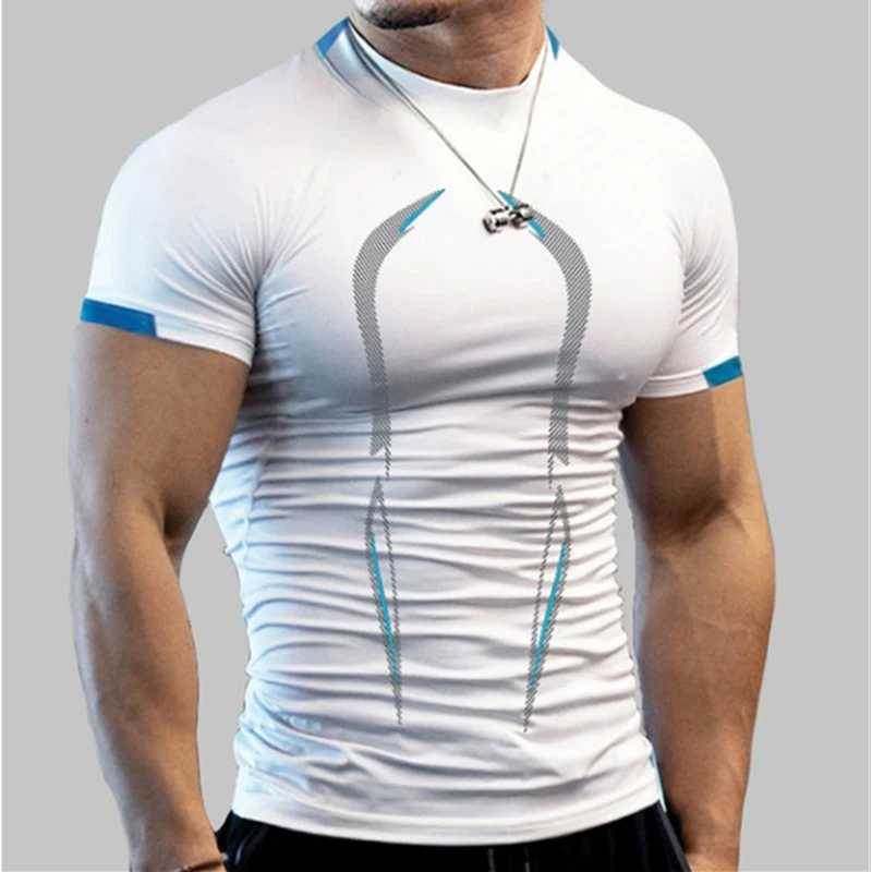 メンズTシャツサマーフィットネストップメンズクイックドライフィットネスTシャツ短袖トレーニングTシャツ圧縮ランニングTシャツスウェットシャツJ240330