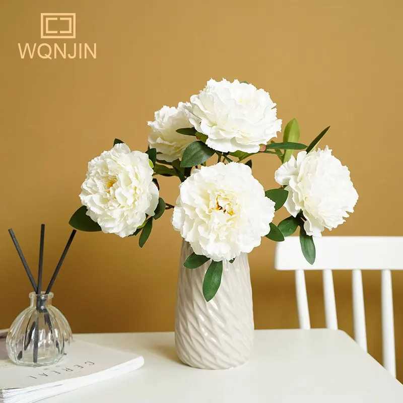 Decoratieve Bloemen Kransen WQNJIN 5 Grote Hoofden Rose Rode Pioen Kunstbloemen Boeket Nep Bloem voor Thuis Bruid Bruiloft Decoratie Huwelijk DecorL2403