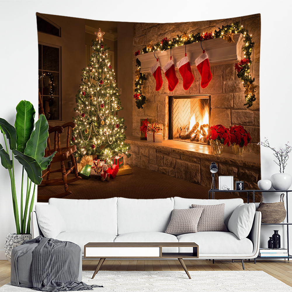 Arazzo natalizio fiocchi di neve Babbo Natale muro inverno in tessuto appeso camino regali coperte decorazioni la parete di Natale casa