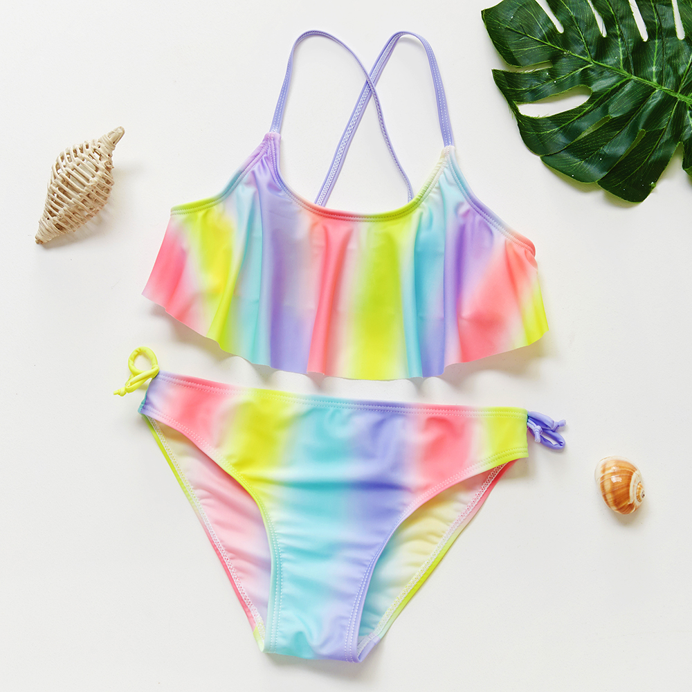 5-14y Kids Bikini Set Two Pieces Girls Swimwear Rainbow Girls Swimming Outfit Children Swimwear Bathing Suit Beach Wear-ST9068