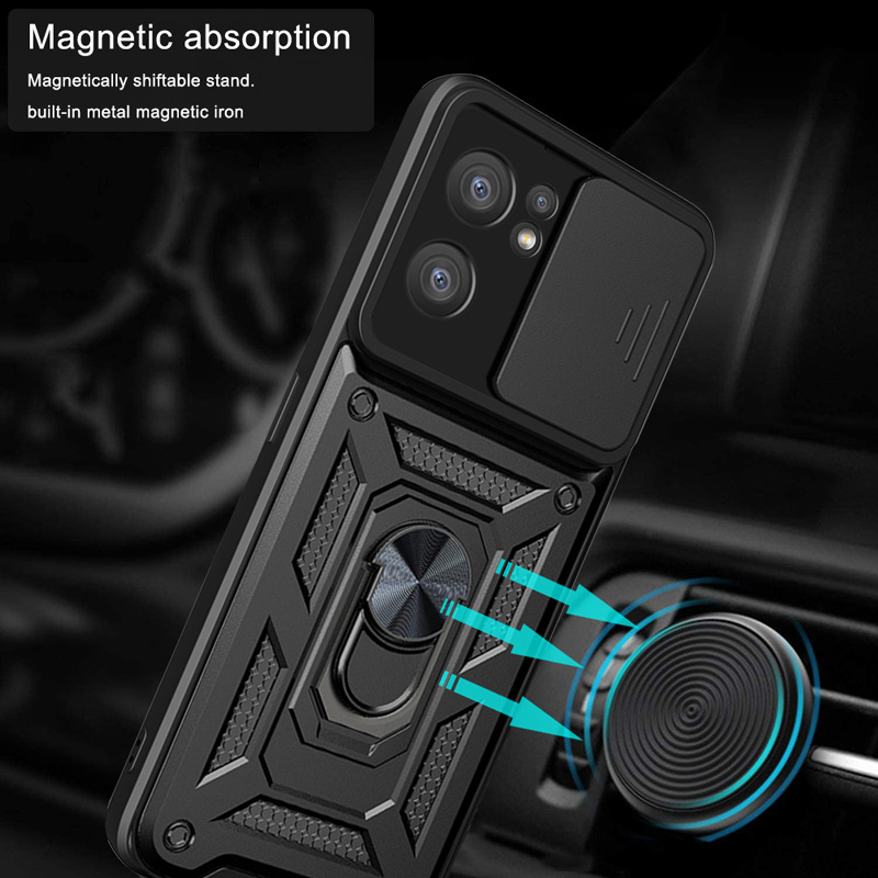 Voor Oppo Reno 7 8 Lite 5 6 Case Slide Camera Schokbestendige pantser voor Oppo Find X5 Lite Car Magnetic Holder Ring Protect Cover