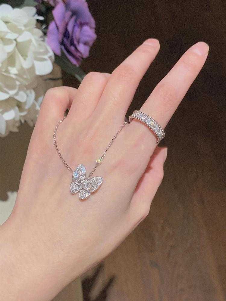 Brand de créateur van blanc fritillaria Butterfly Collier femelle 925 argent sterling plaqué 18k rose or complet Diamond platine Powder Powder Clavicule With Logo Y480