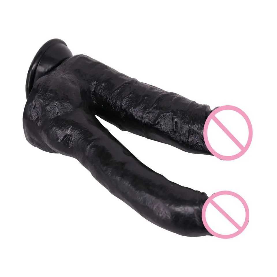 NXY DILDO Dongs Fredorch Long Black Double Dildo Actedment для секс -машины для взрослых игрушек для влагалища и заднего дня Anus uc U Lock Conctor 240330