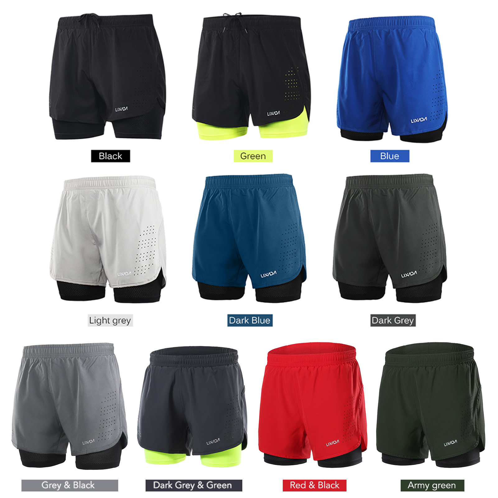 Pantalones cortos de verano de Lixada hombres 2020 gimnasio para hombres deportes 2-en-1 corriendo pantalones cortos de ciclismo de jogging en seco rápido con revestimiento más largo