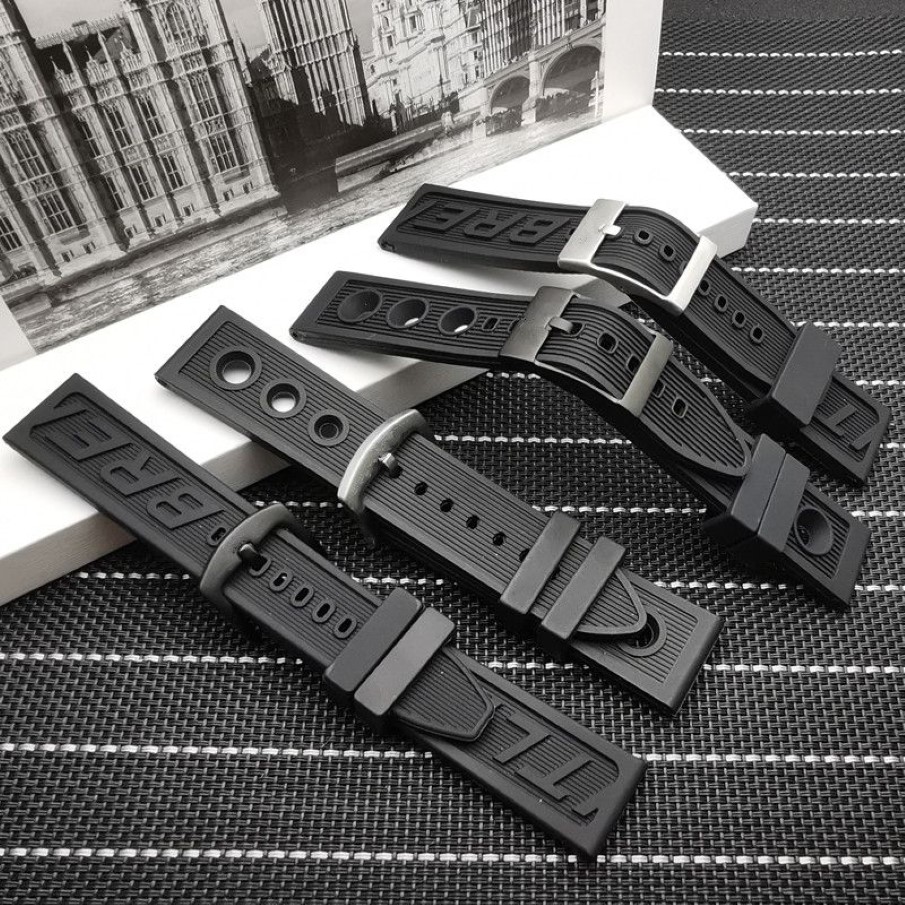 Top quality Silicone Rubber thick Watch band 22mm 24mm Black Watch Strap For navitimer avenger Breitling206k