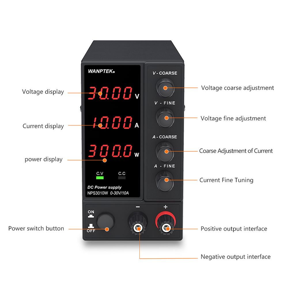 Wanptek Regulated Lab DC Alimentatore DC regolabile 30V 10A 60V 5A Tensione di tensione STABILITORE STUDIZZATORE SOLE FORTE 120V 3A Fai da te