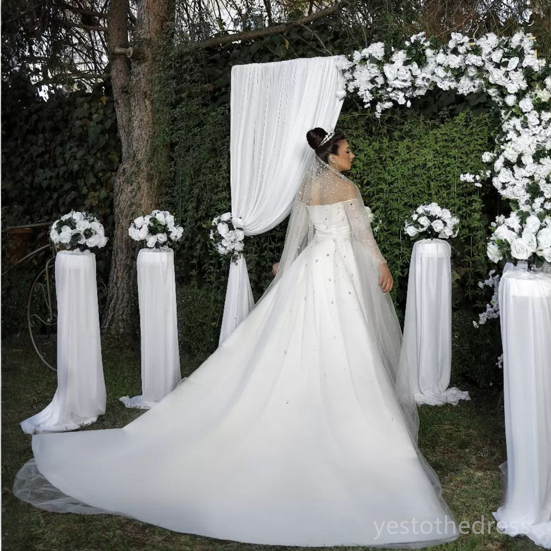 2024 Mermaid Wedding Dresses Bridal Gowns With Detachable Train Off Shoulder Illusion Long Sleeves Beaded Lace Elegant Wedding Gown for African Black Women D205