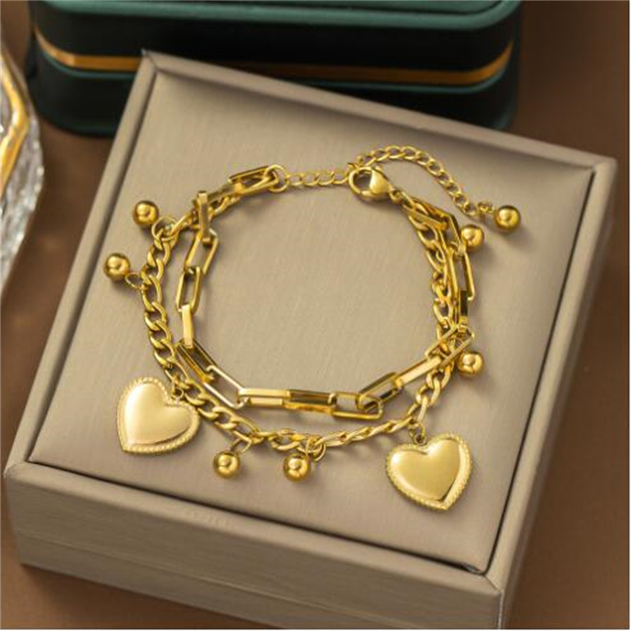 The new double-layer love pendant bracelet is suitable for women's metal bracelets and versatile daily accessories AB43