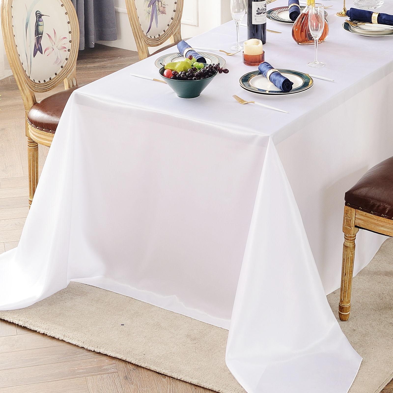 Weißer Hochzeitstischtuch Satin Tisch Cover für Veranstaltungen Hotel Geburtstagsfeiern Urlaub Abendessen Bankett Home Tischdecke Dekoration