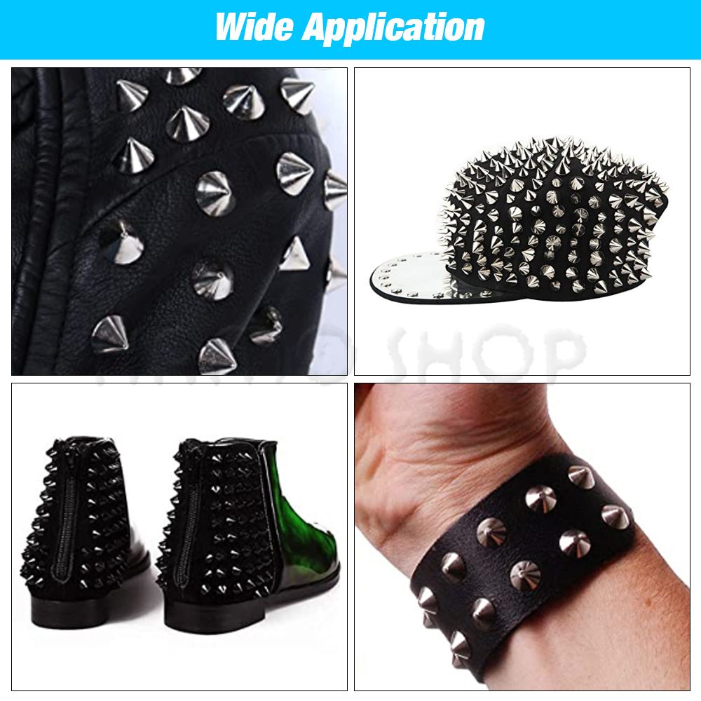 80/Set Punk Bullet Spikes Perçinler Deri çıtçıtlar ve sivri uçlar, giysiler için araçlar