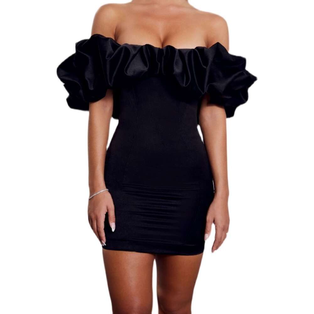 Ruffy sukienka potargana jedno ramię bez ramiączki czarna sukienka, można nosić w dni powszednie 909007