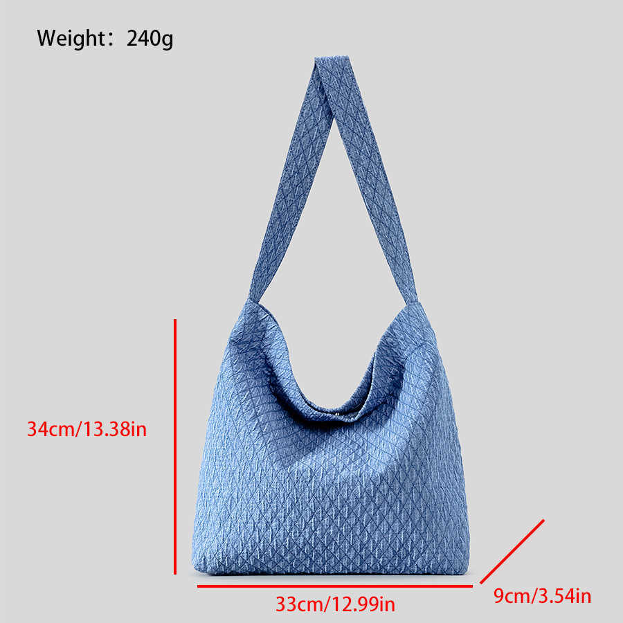 Sac à bandoulière en denim à grille de diamant pour femmes, fourre-tout polyvalent de grande capacité, fourre-tout de couture, nouvelle collection 2024