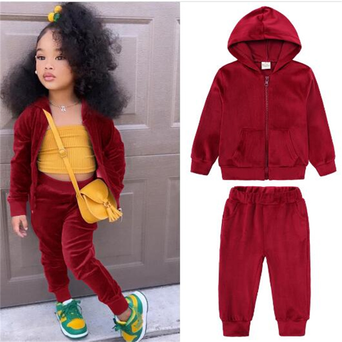 Kids Clothing Sets Sweaters Hoodies Fashion Autumn Girl Boy Sweatshirts Toddler Baby pleuche Coats Tops +pants Suit Children Tracksuit