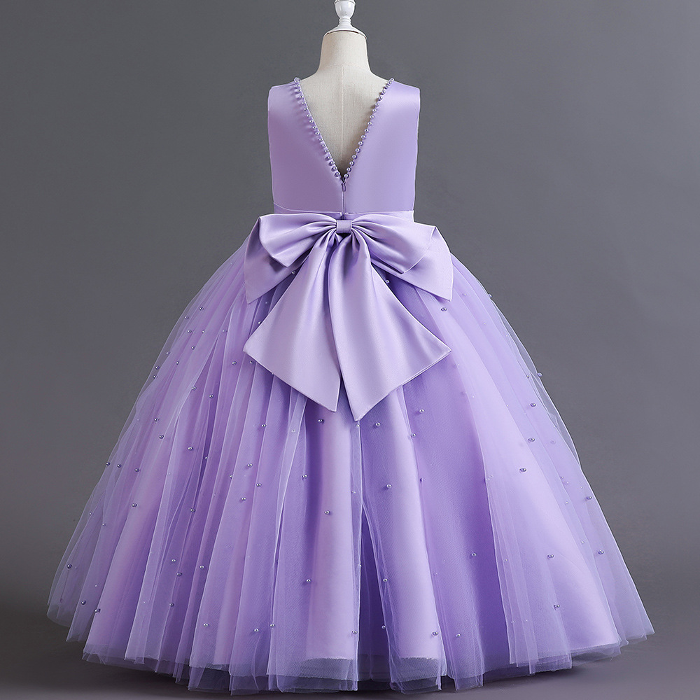 Beauty Purple Pink V-Neck Beads Girl's Birthday/Party Dresses Girl's Pageant Dresses Flower Girl Dresses Girls Everyday Skirts Kids' Wear SZ 2-10 D330269