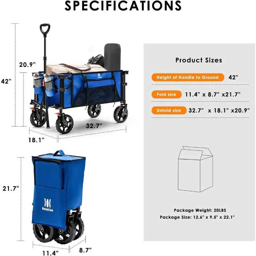 Lägermöbler tung vikbar vagn med sidficka och bromsar Handcart Collapsible Folding Wagon Camping Trolley Push Cart Dolly YQ240330