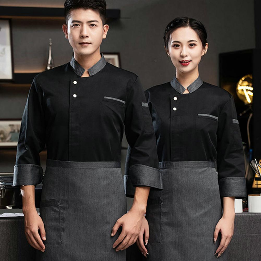 Stand Collar Long Sleeves Multi -Taschen Knöpfe Verschluss Koch Uniform Frauen Männer Service Bäckerei atmungsaktiv