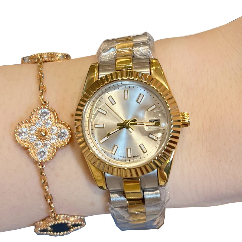 Womens Luxury Watch Top Brand 26mm Gold Designer Dato Movement Lady Watches عالية الجودة جميع ساعات معصم الفولاذ المقاوم للصدأ