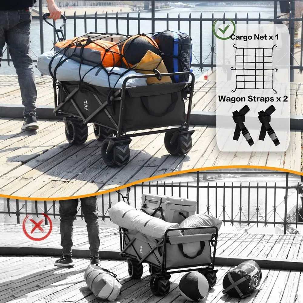 Camp Furniture Collapsible Wagon Cart Heavy Duty Foldable Beach Cart with All-Terrain Wheels for Sand with Cargo Net Straps Utility Beach YQ240330