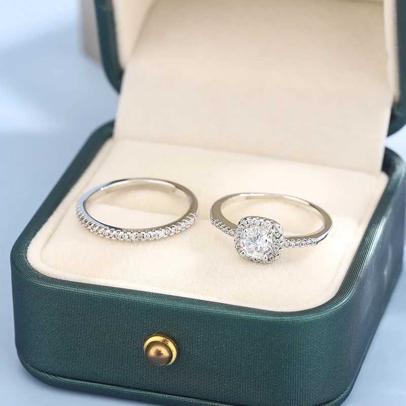 Bröllopsringar 2st 925 Sterling Silver Wedding Ring Set Oval AAAA Zircon smycken Förlovningsring Bröllopsuppsättning Ringsmycken för kvinnor 24329