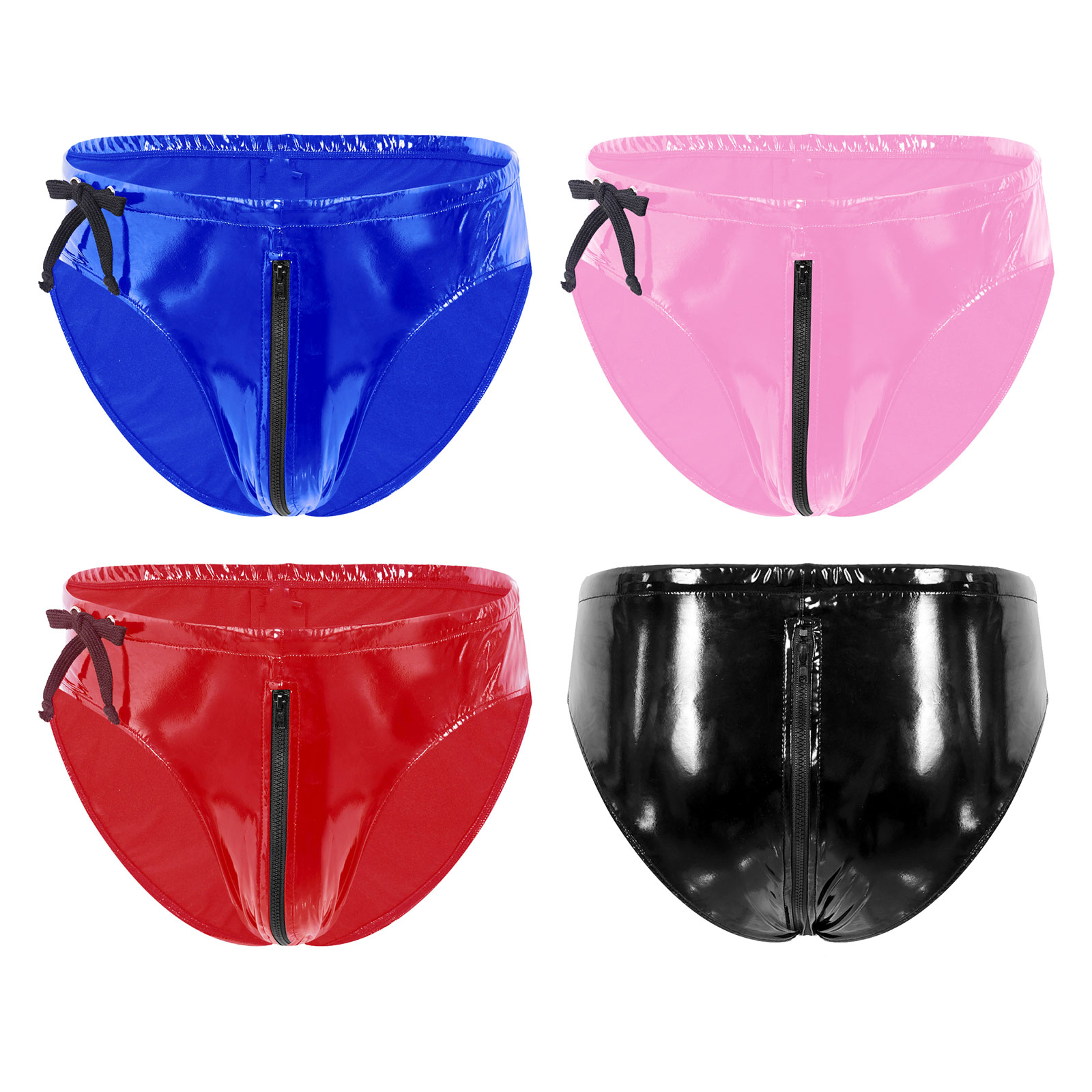 Heren natte look briefs Drawstring lage taille string lederen lederen bikini onderbroek ondergoed clubkleding feestpaal danskostuum