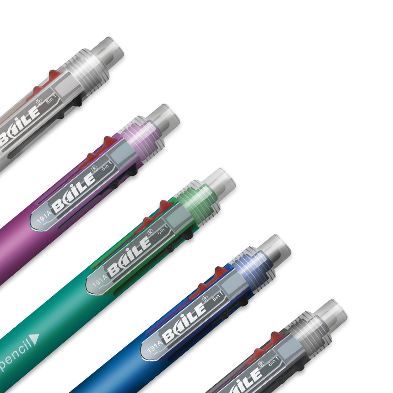 6 en 1 stylo multifonctionnel 0,7 mm stylo à billes 5 couleurs et crayon mécanique de 0,5 mm dans un stylo pour les fournitures de bureau scolaire