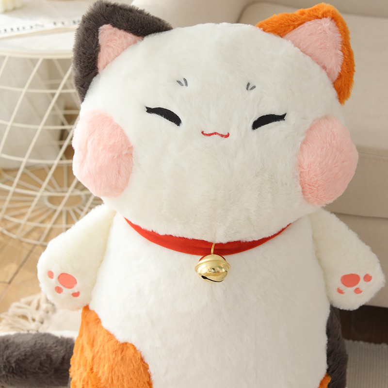Japan Calling Bring Fortune Cat Plushie Stuffed Animals Flower Orange White Cats Throw Pillow Neck Bell Decor Necklace Toys Kid