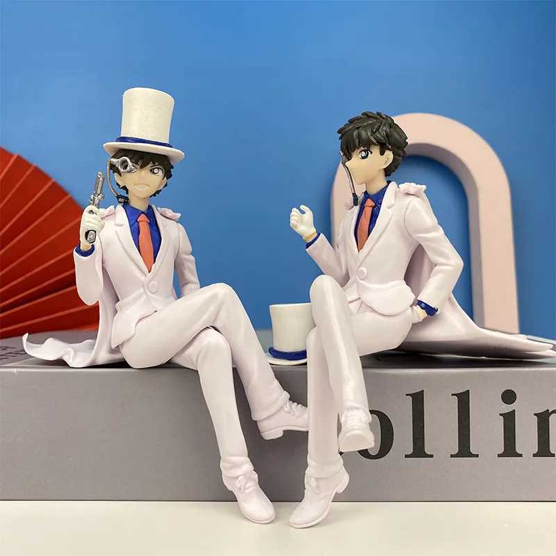 Anime Manga 2 unidades / conjunto Anime Detetive Conan Kaitou Kiddo Kid The Phantom Thief Terno Branco Chapéu Figuras de Ação PVC Modelo Decoração Brinquedos Presentes 24329