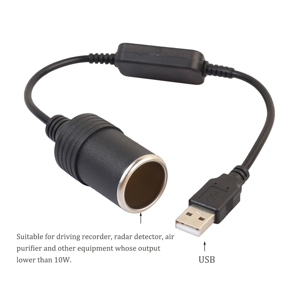 Car 5V à 12V Convertisseur d'alimentation intensifie les mâles USB à la cigarette Adaptateur féminin Câble d'alimentation pour les accessoires automobiles de came de tableau de bord