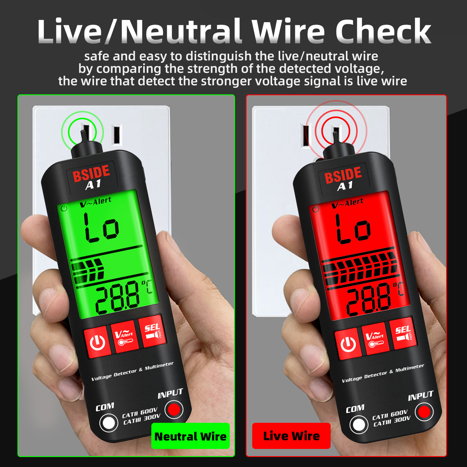 Bside A1 Mini Mini Multímetro LCD Digital Tester Detector de tensão 2000 Contagem DC/AC Resistência à frequência de tensão NCV True RMS Meter RMS