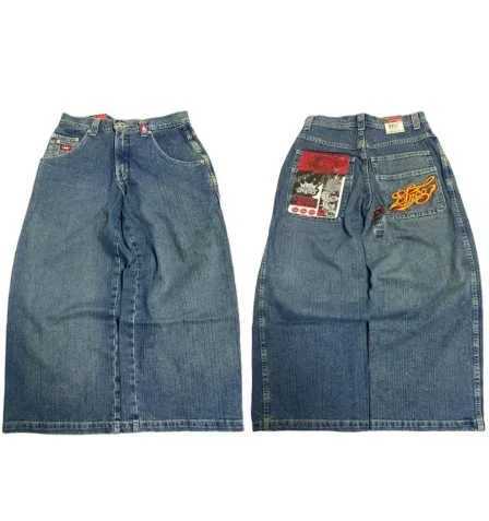Jeans pour hommes Harajuku Street JNCO Jeans poche brodée poche Denim pantalon à jambes larges hommes Hip Hop rétro nouveau pantalon droit taille haute J240328