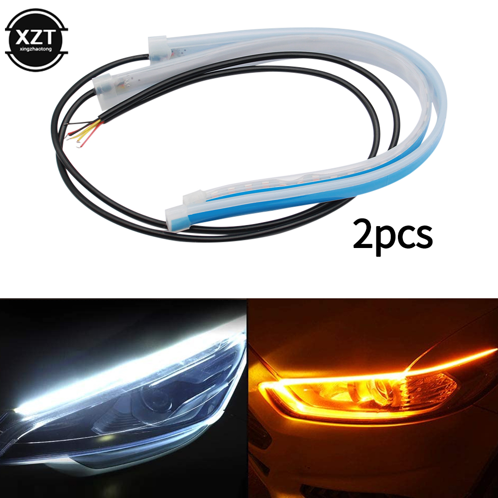 2st CAR Light Guide Strip Ultratin LED-rems Turn Signljus Tvåfärgad ledning på dagtid Running Light Streamer Decorative Light