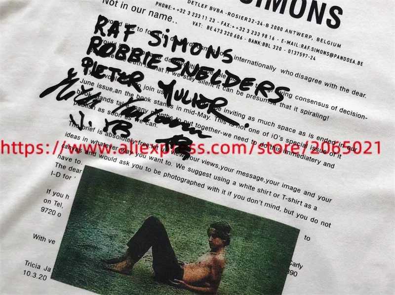 Erkek Tişörtleri Kaliteli 2024SS RAF Simons Moda Tişört Erkek Yaz tarzı Raf Simons Beyaz Kadınlar Vintage Tee T-Shirt J240330