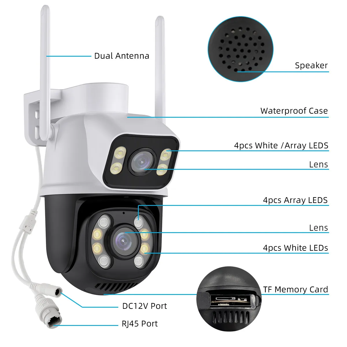 6MP PTZ Wifi Camera Dual Lens with Dual Screen Ai Human Detect Auto Tracking Wireless Outdoor Surveillance Camera iCSee App