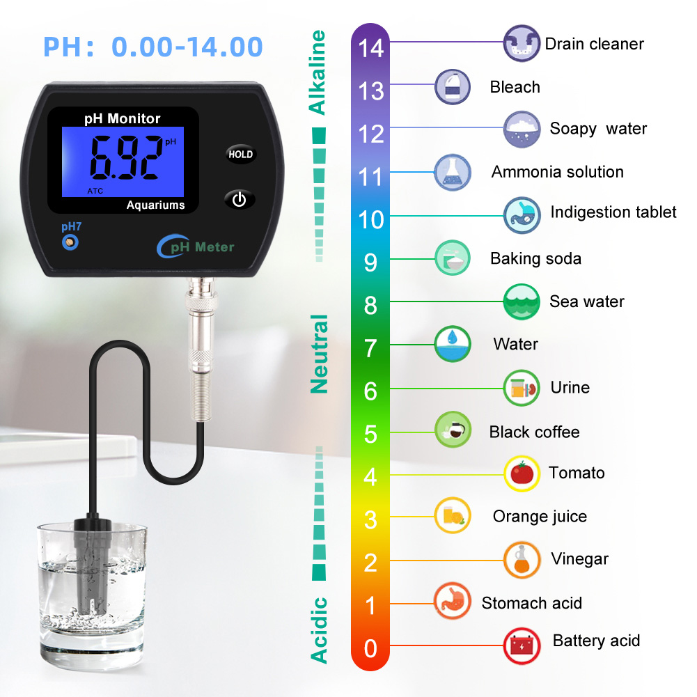 Professionell exakt pH-mätare akvarium Multi-parameter Digital vattenkvalitet Monitor Vatten Tester Acidometer Hydroponics Tool