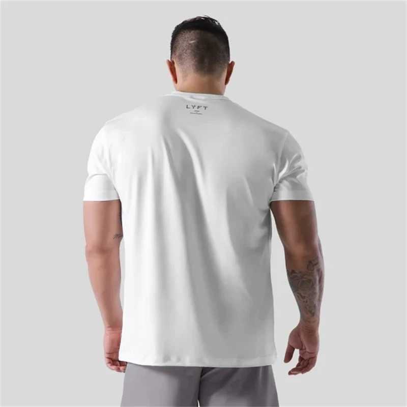 Herr t-shirts m-4xl hög elastisk bomull sommarmens gym kortärmad t-shirt fitness liten bokstav tryckt herrkläder t-shirt j240330