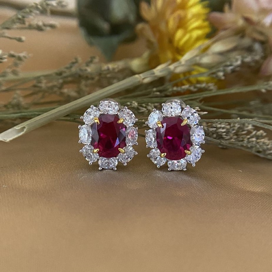 OEVAS Vintage 100% 925 Sterling Silver Created Moissanite Ruby Gemstone Birthstone Ear Stud Earrings Sparking Fine Jewelry Gifts299p