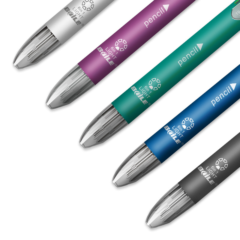 6 en 1 stylo multifonctionnel 0,7 mm stylo à billes 5 couleurs et crayon mécanique de 0,5 mm dans un stylo pour les fournitures de bureau scolaire