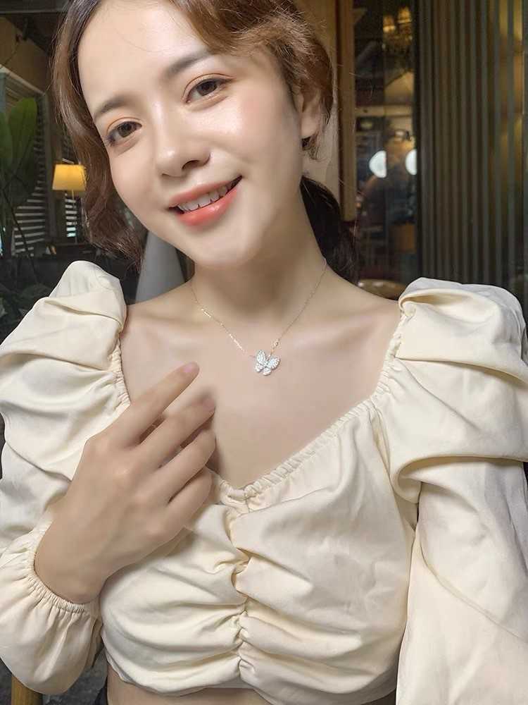 Designer Brand New Van Precision Edition Full Diamond Horse Eye Butterfly Necklace with 18k Rose Gold Plated Lock Bone Chain Straight for Women With logo