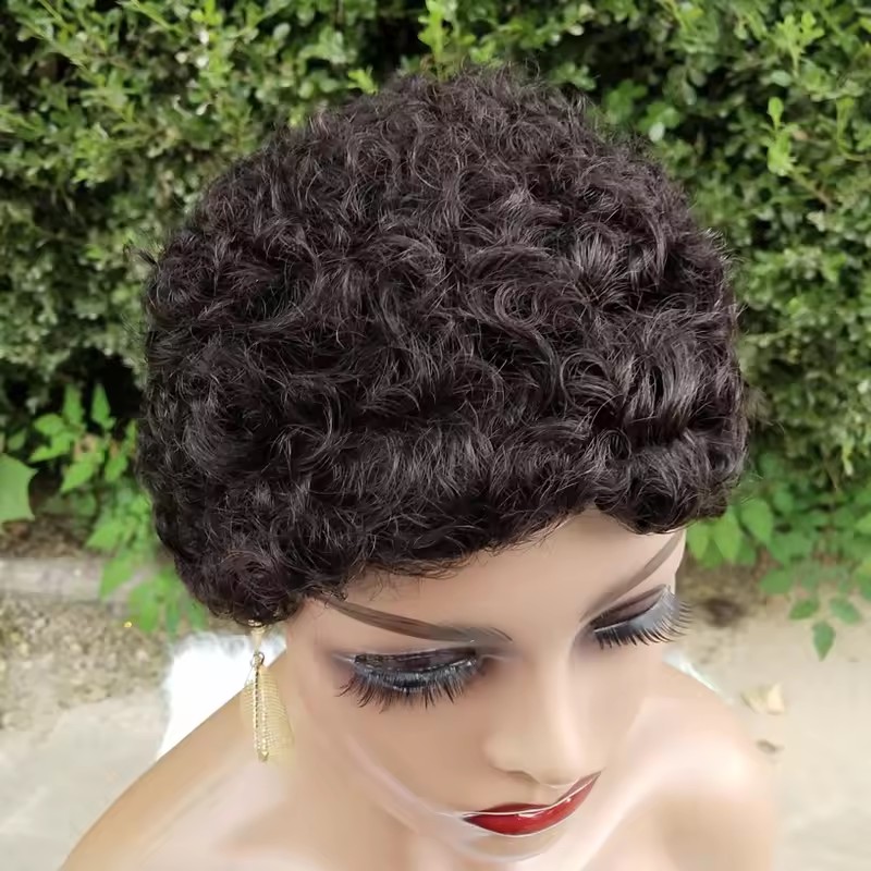 Coiffure Afro Pixie boucles perruque cheveux humains coupe effilée courte bob machine faite cuir chevelu naturel femmes utilisation quotidienne HD dentelle frontale perruques 180% densité