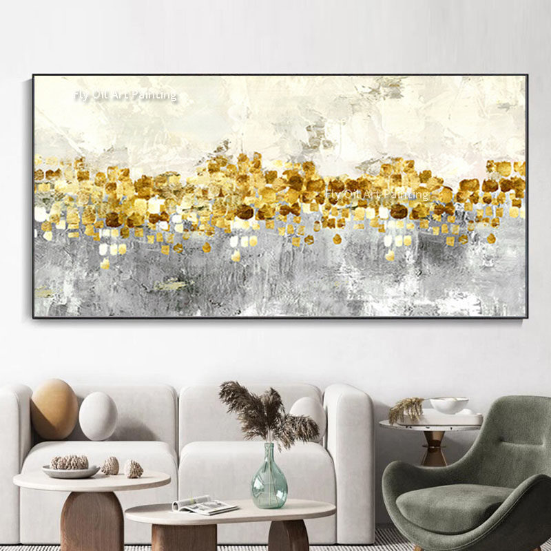 Goudblad Abstract olieverfschilderijen op canvas handgeschilderde kunstbloemen boom schilderen groot frameloze canvas schilderen muur decor voor woonkamer slaapkamer decor