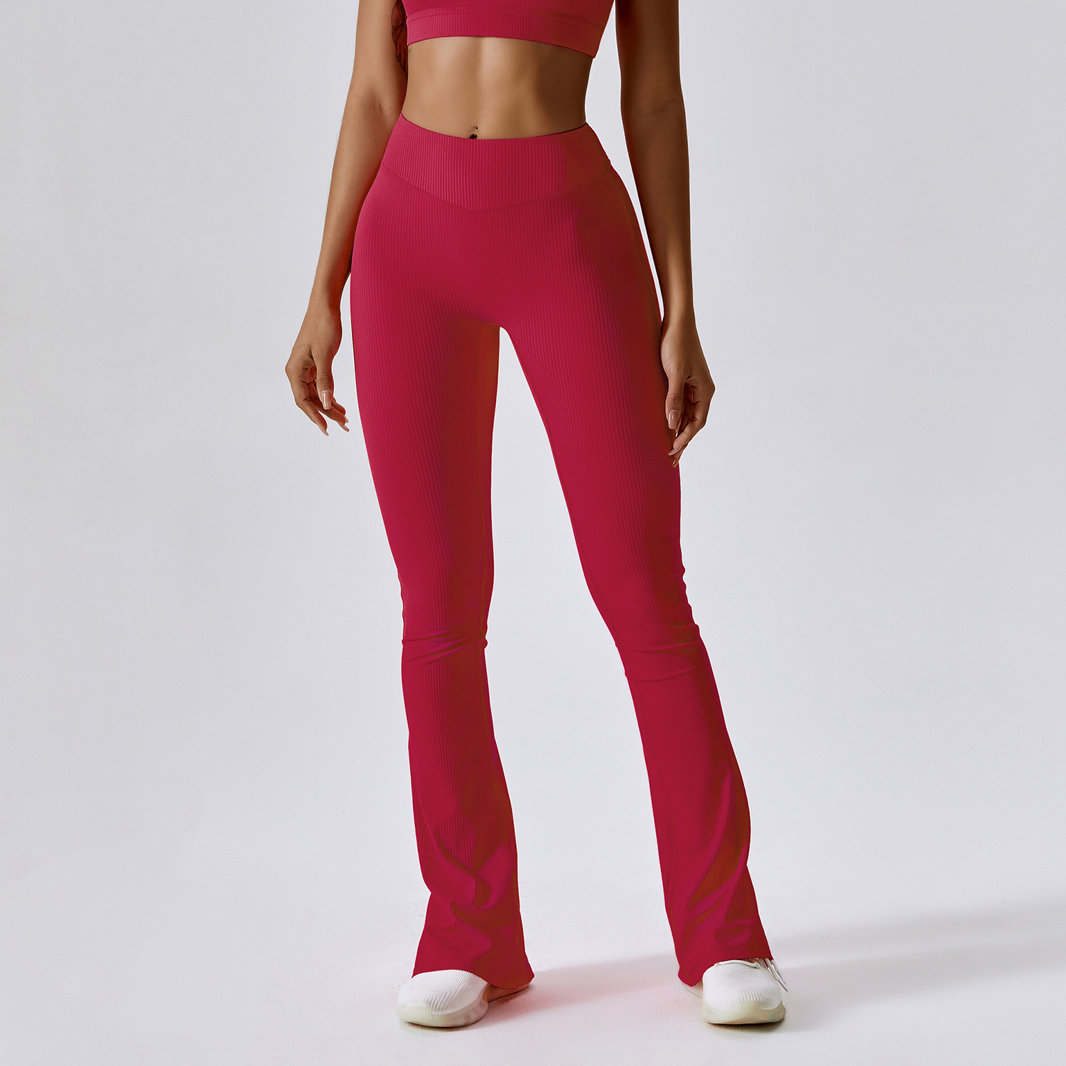 Damen gerippte ausgestattete Hosen hohe Taille Leggings Frauen Neon Glockenboden Sporthosen nahtloses Fitness Fitness trainieren enge Jogginghose BCK8056-2