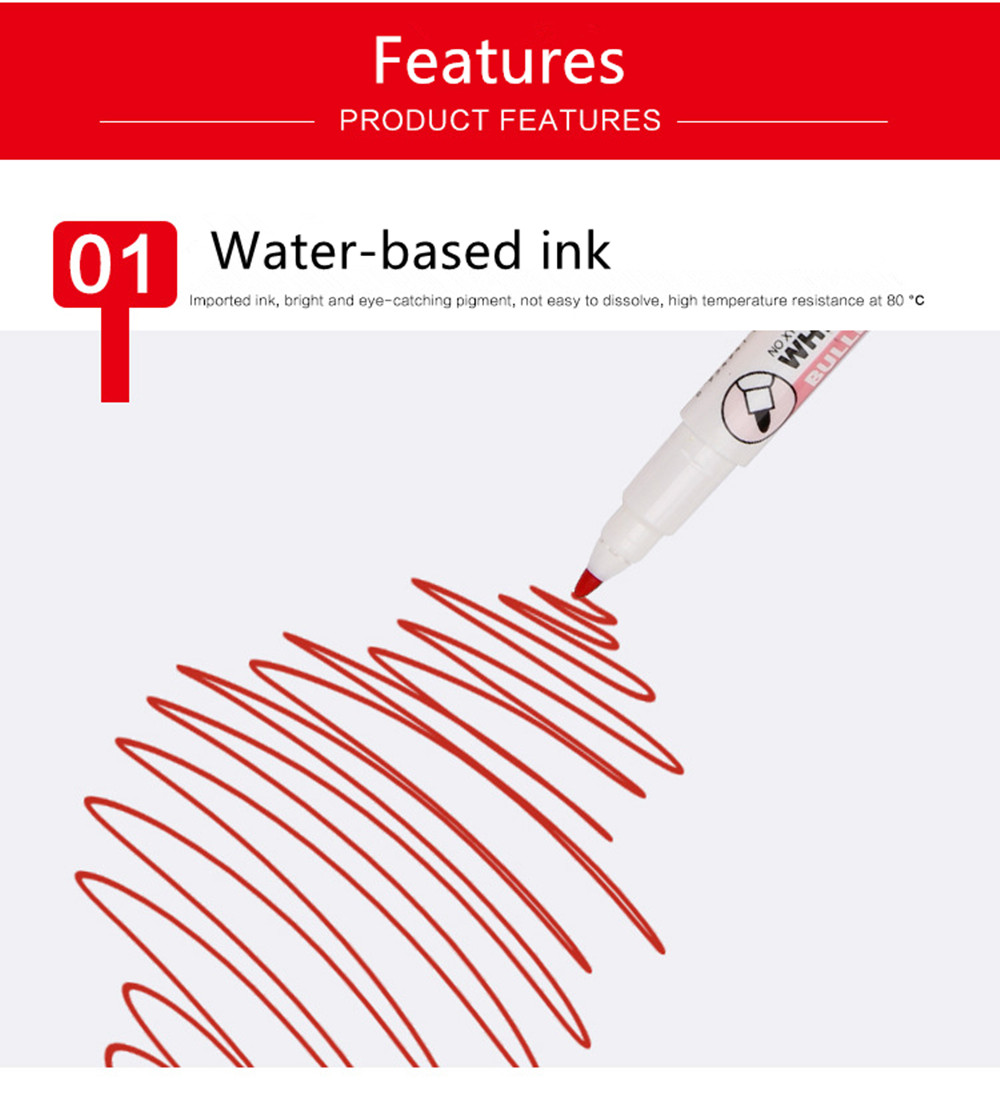 GXIN G-282 Erasable Whiteboard markörer, gratis frakt, utbytbar påfyllning, fiberspets, vattenbaserat bläck, skolmöten.