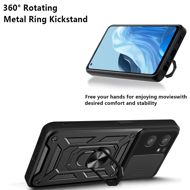 Voor Oppo Reno 7 8 Lite 5 6 Case Slide Camera Schokbestendige pantser voor Oppo Find X5 Lite Car Magnetic Holder Ring Protect Cover