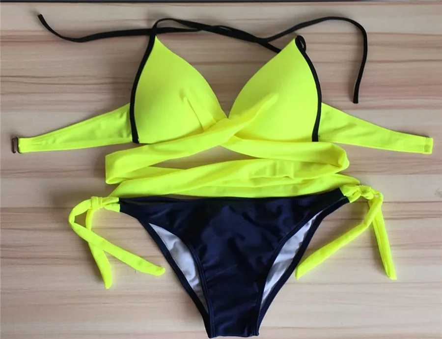 Traje de baño para mujer Bikini sexy Traje de baño para mujer Push Up Traje de baño Crisis Cross Vendaje Halter Ropa de playa Traje de baño Traje de baño Brasil Biquinis Mujer J0330