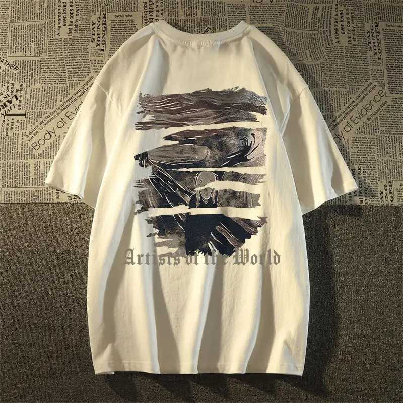 Mannen T-shirts Nieuwe Amerikaanse Retro Afdrukken Graffiti Heren Harajuku Streetwear Hip Hop Casual Losse Blouses Korte Mouw 240319