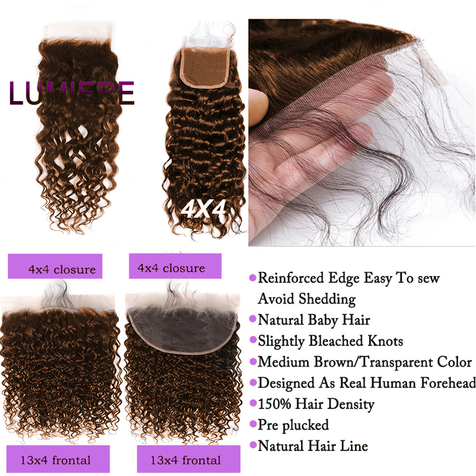 #4 paquete de ondas de agua de color marrón de chocolate con cierre HD HD Transparente Lace Brasil Brasileño Raw Human Weave Bundle Deal