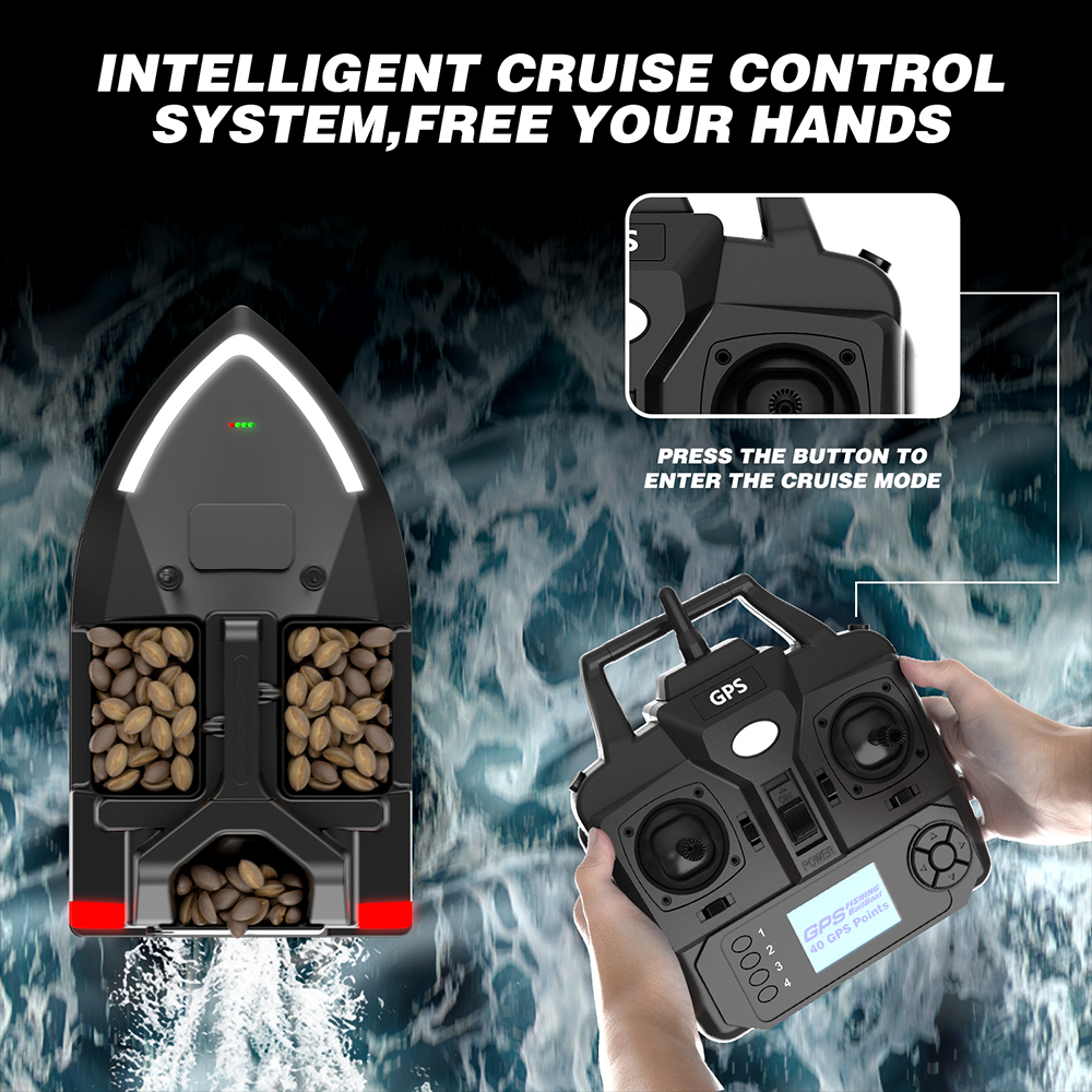 Fishing GPS Bait Boat 500m Remote Control Bait Boat Double Motor Fish Finder 2kg chargement automatique Croisière / Retour / Route Correction